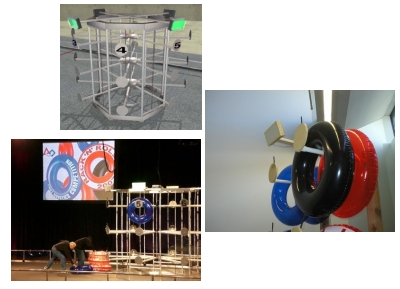 3 images of the rack n roll structure, 1 is a model built by students