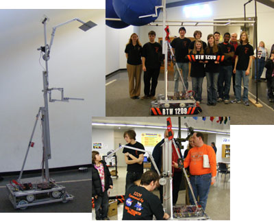 3 pictures of teams constructing robot